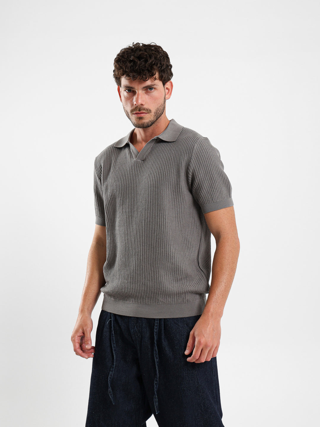 Wide Rib Knit Camp Polo