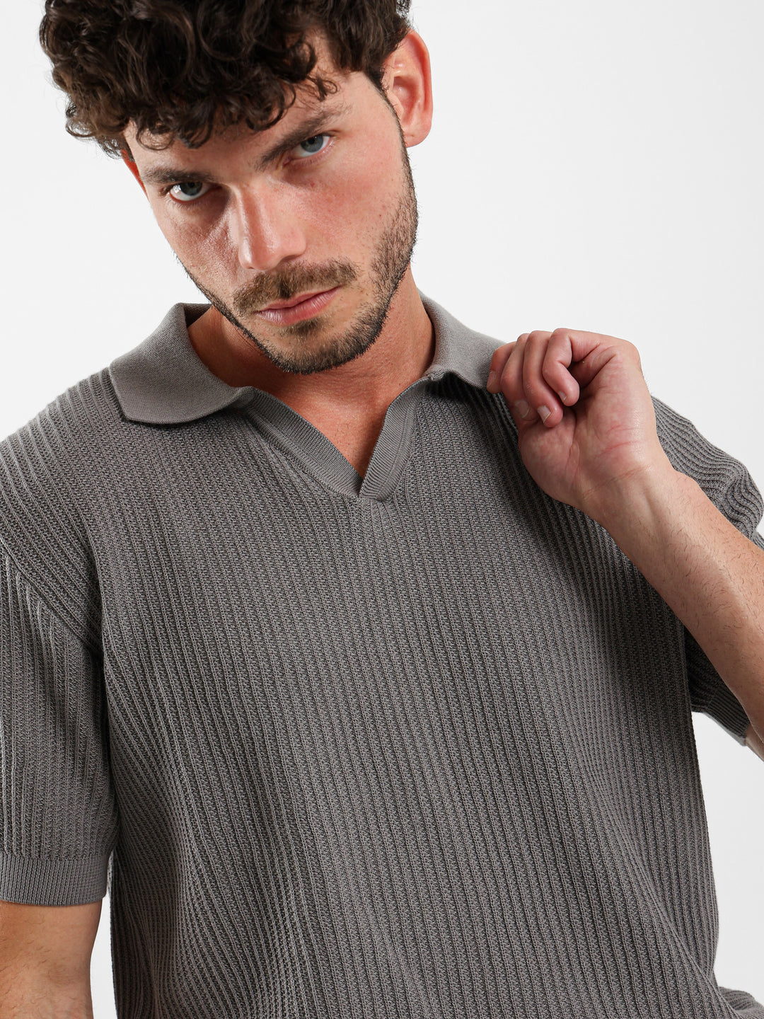 Wide Rib Knit Camp Polo