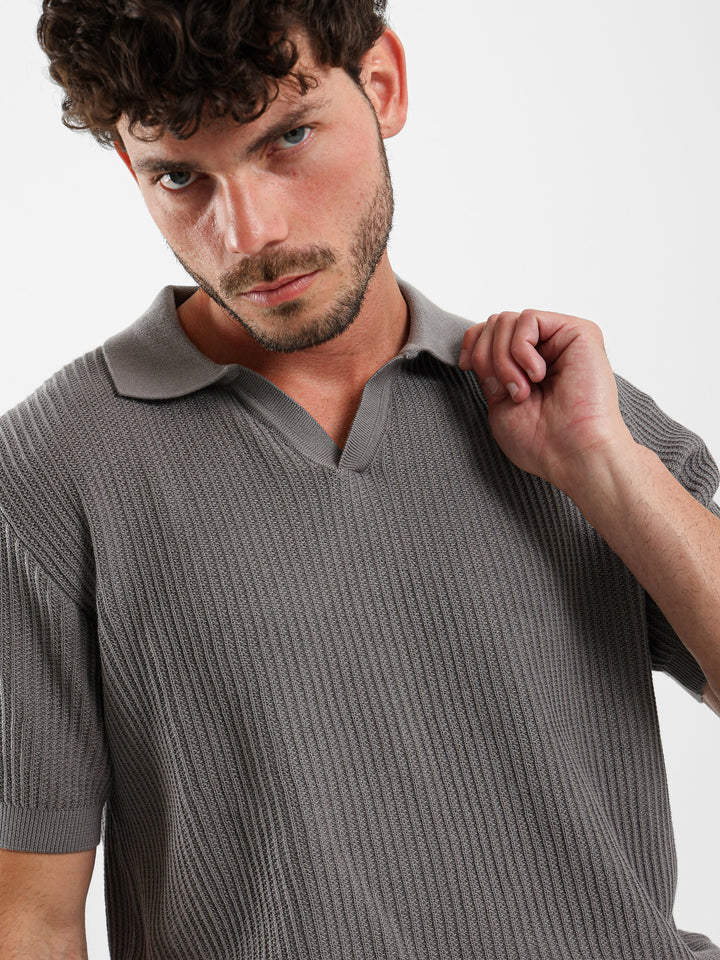 Wide Rib Knit Camp Polo