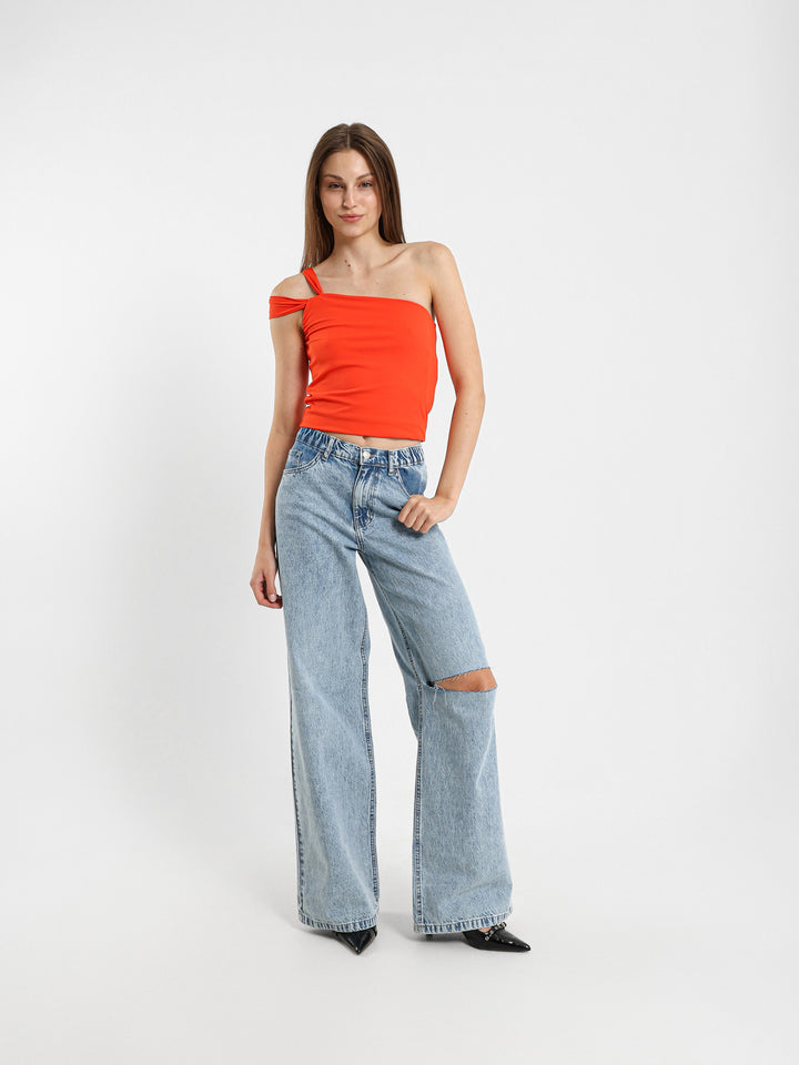 One-Shoulder Fitted Top With Strap