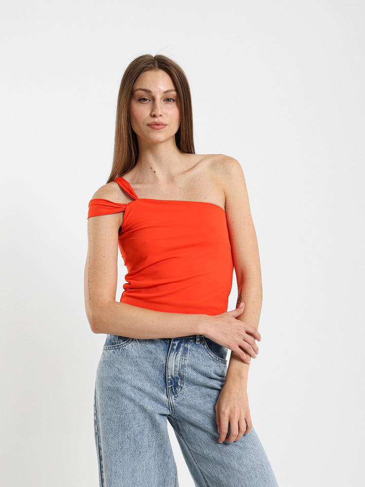 One-Shoulder Fitted Top With Strap