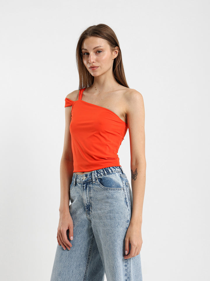 One-Shoulder Fitted Top With Strap