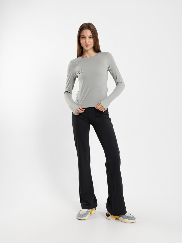 Ribbed Waist Flared Pants