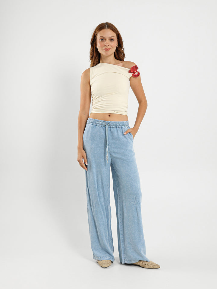 Off-Shoulder Top With Flower Trim