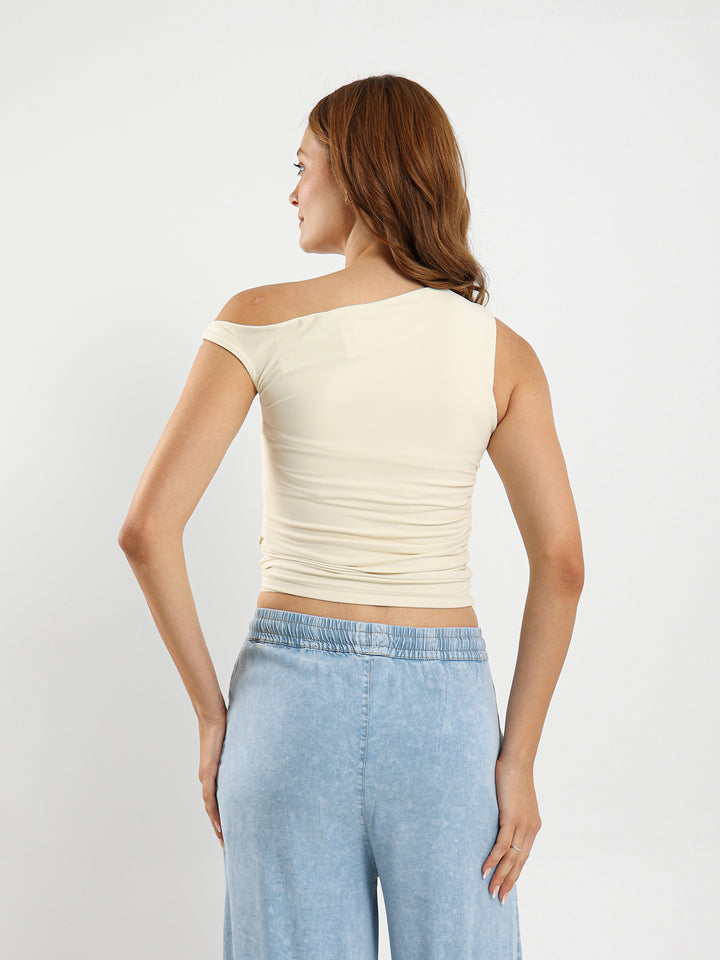 Off-Shoulder Top With Flower Trim