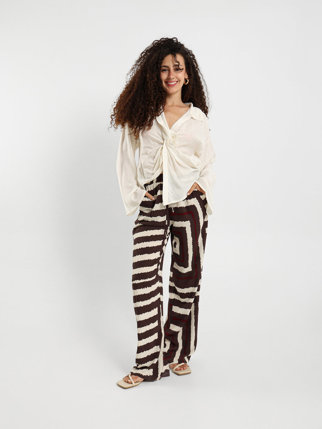 Bell Sleeve Blouse With Front Knot