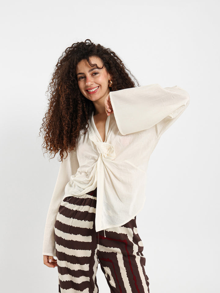 Bell Sleeve Blouse With Front Knot