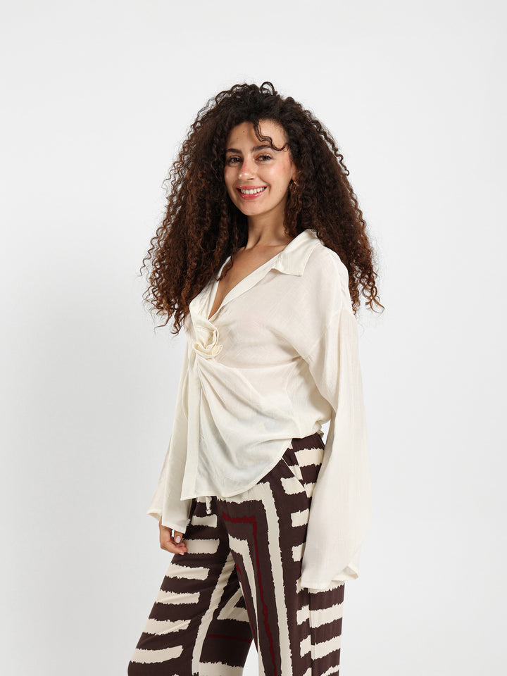 Bell Sleeve Blouse With Front Knot