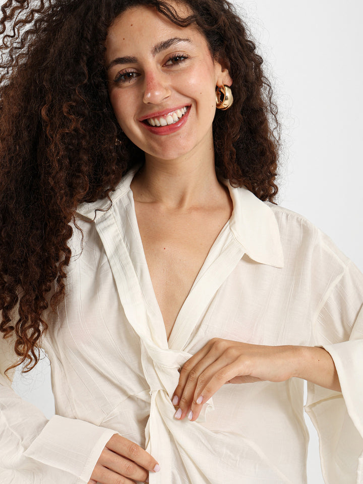 Bell Sleeve Blouse With Front Knot