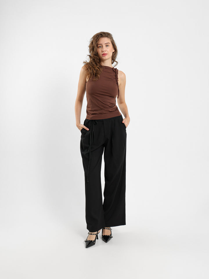 Flowing Wide Leg Pants With Bow