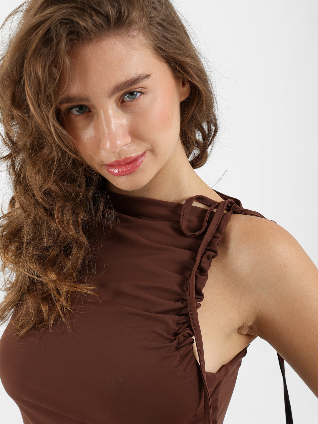 Asymmetric Neck Tie Sleeveless Top