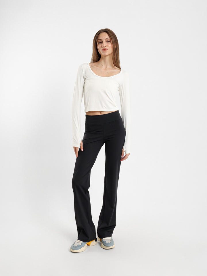 Square Neck Long Sleeve Top With Thumb Hole