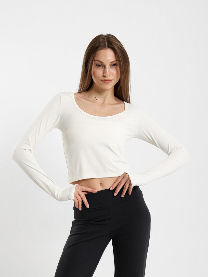 Square Neck Long Sleeve Top With Thumb Hole