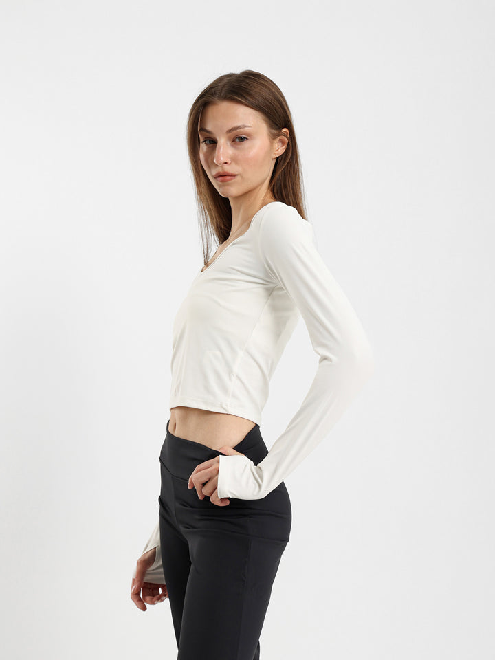 Square Neck Long Sleeve Top With Thumb Hole