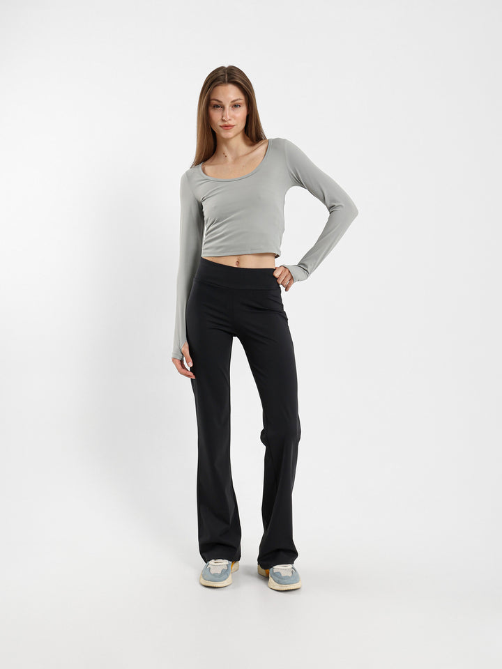 Square Neck Long Sleeve Top With Thumb Hole