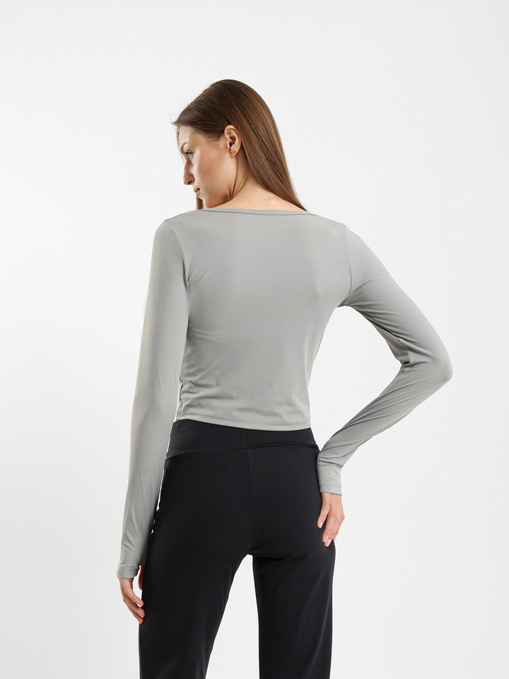 Square Neck Long Sleeve Top With Thumb Hole