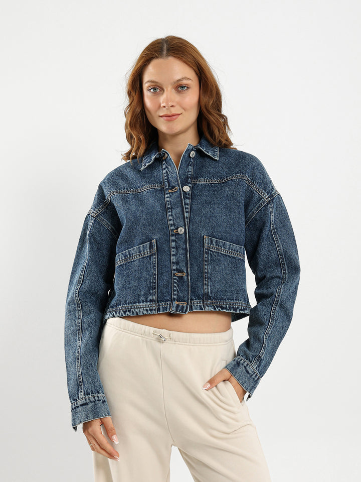Denim Jacket With Slanted Pockets