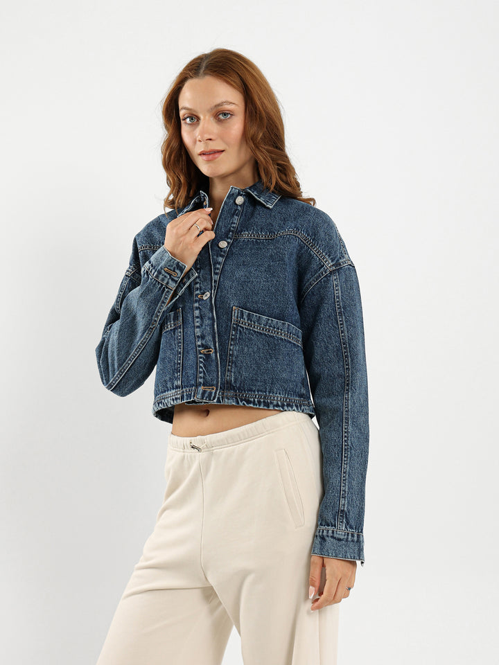 Denim Jacket With Slanted Pockets