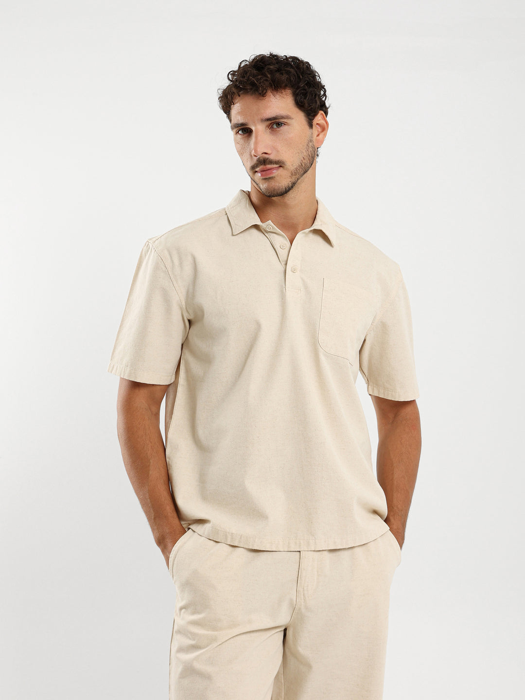 Loose Textured Half Placket Shirt
