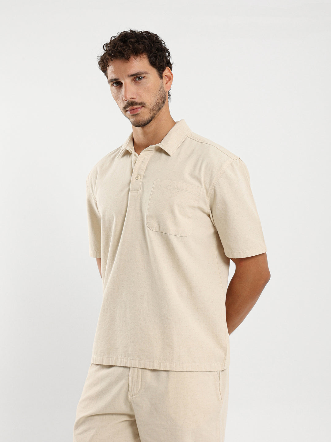 Loose Textured Half Placket Shirt