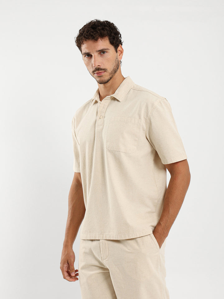 Loose Textured Half Placket Shirt