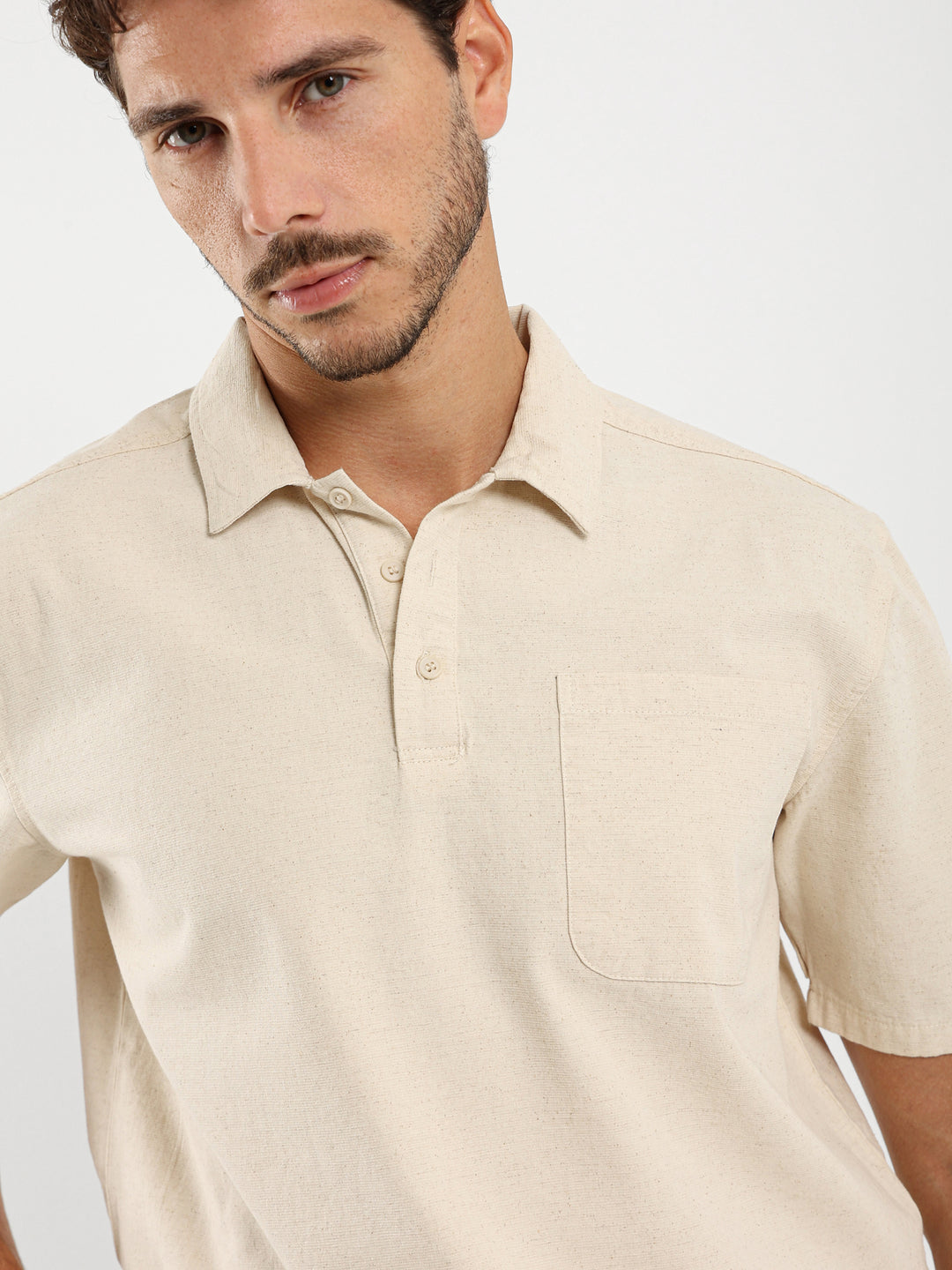 Loose Textured Half Placket Shirt