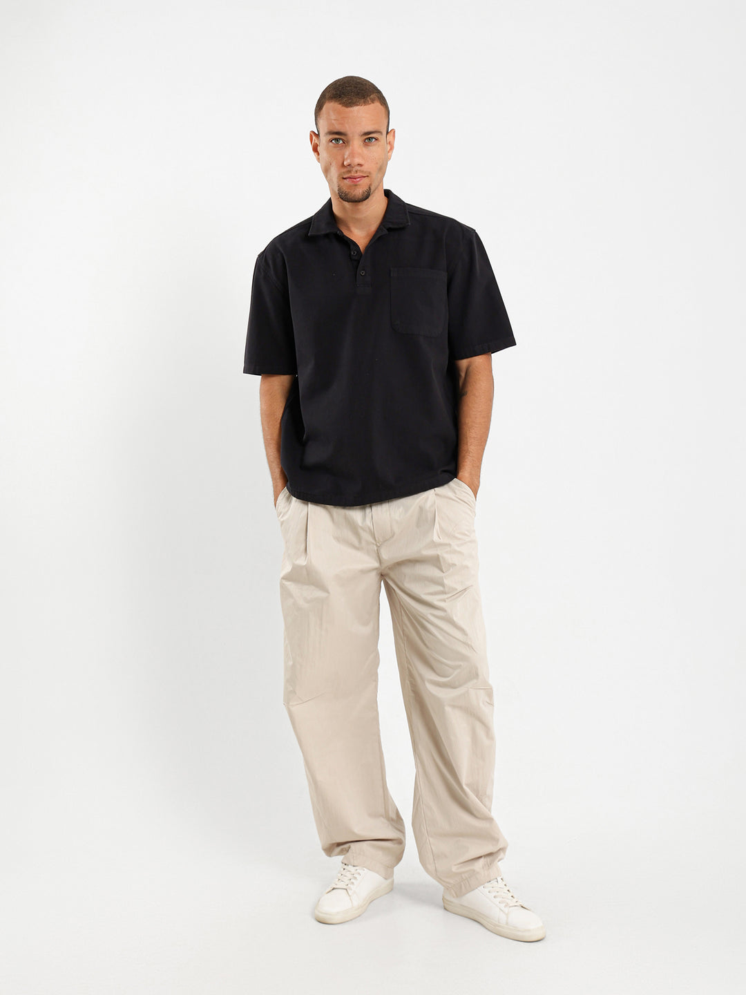 Loose Textured Half Placket Shirt