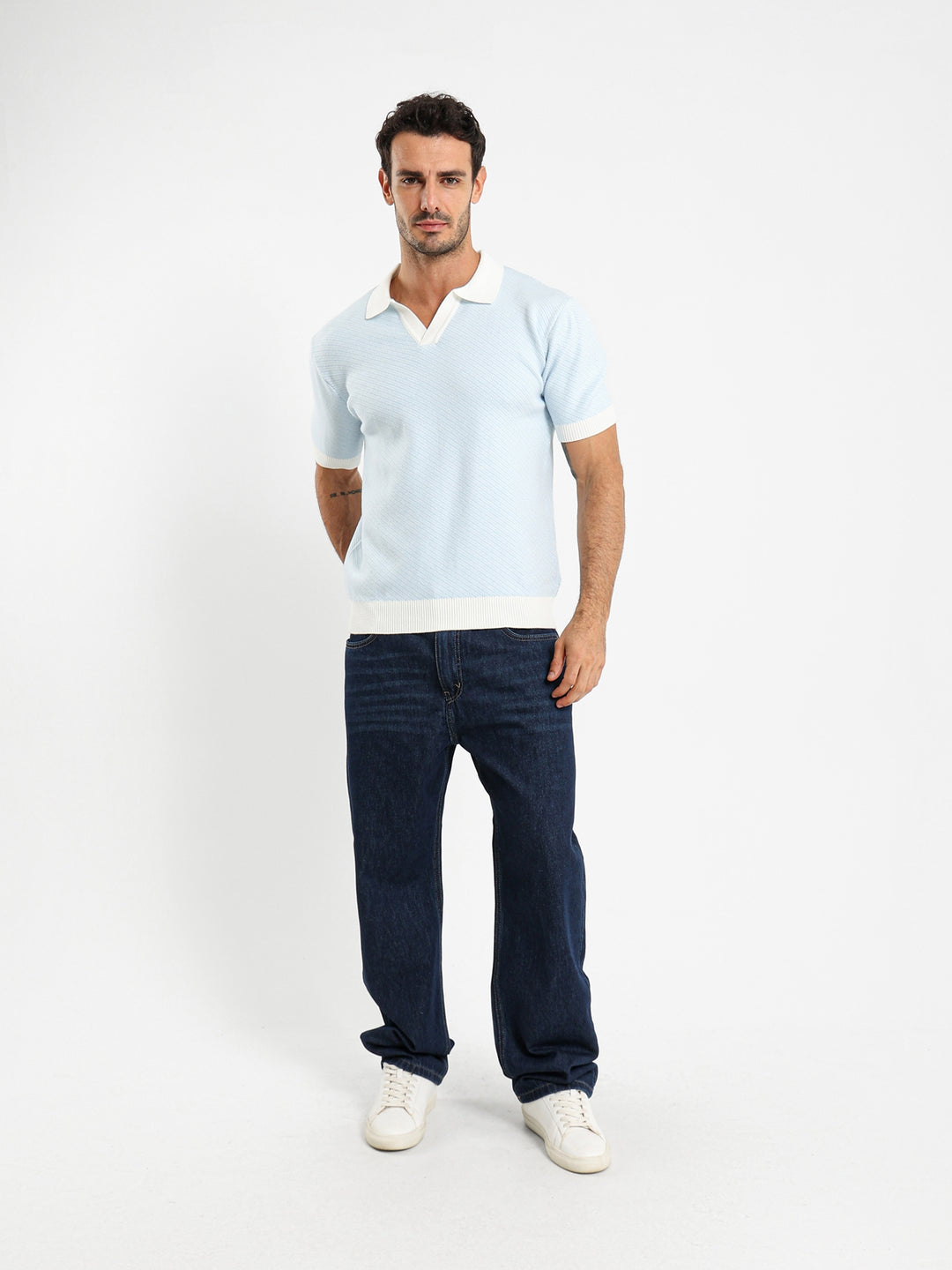Diagonal Tricot Polo With Contrast Detail