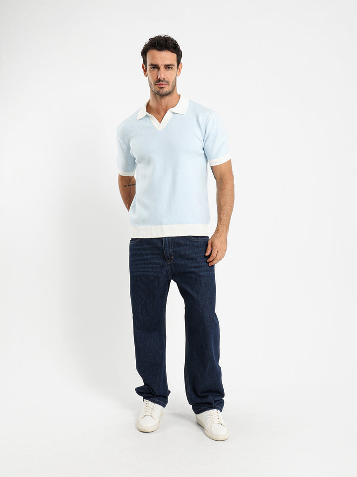 Diagonal Tricot Polo With Contrast Detail
