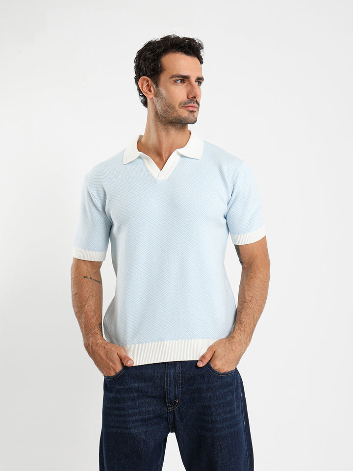 Diagonal Tricot Polo With Contrast Detail