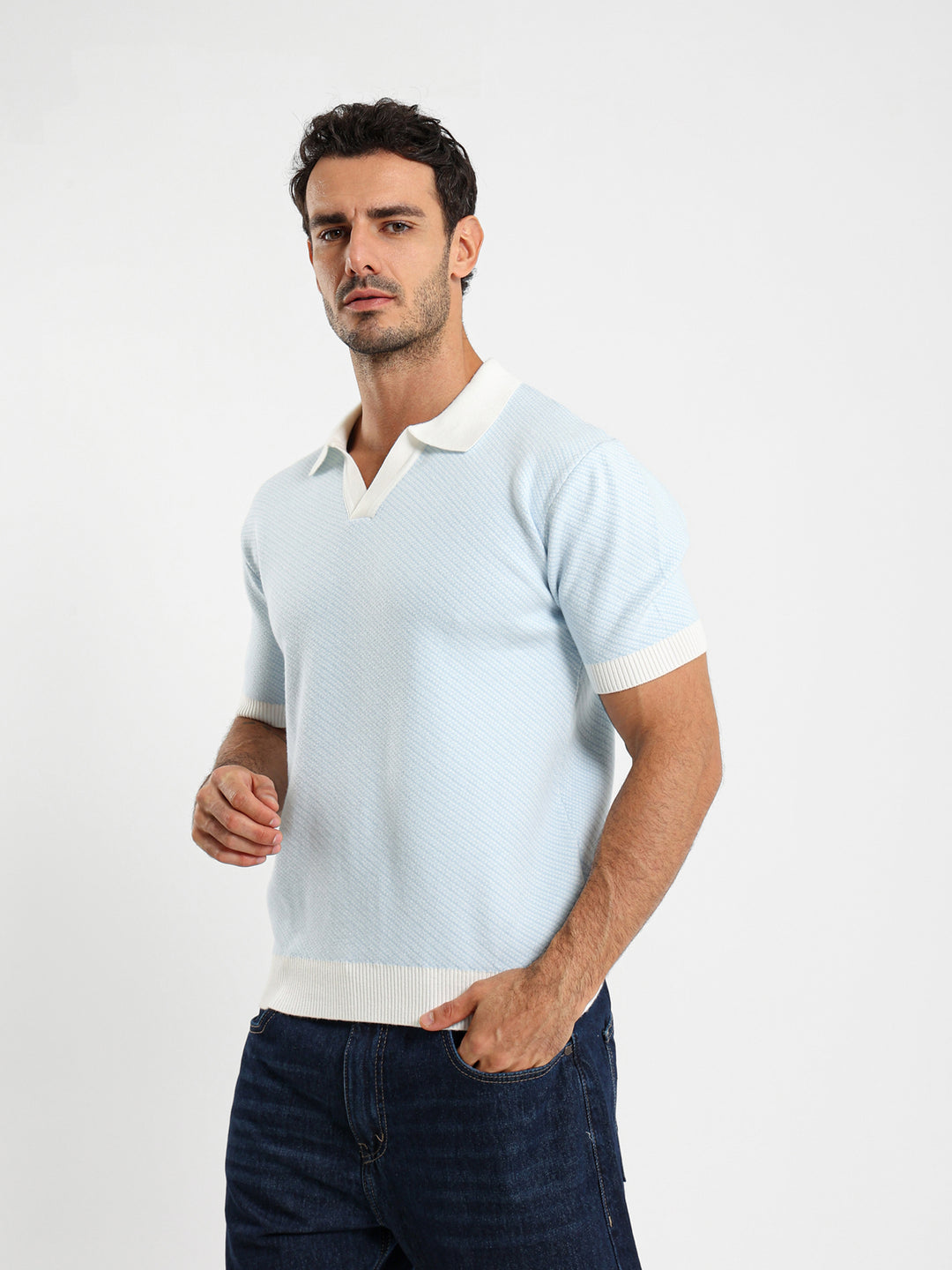 Diagonal Tricot Polo With Contrast Detail