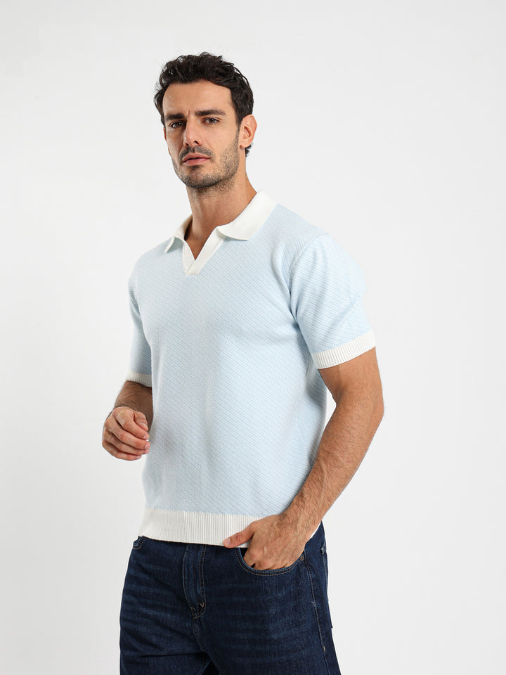 Diagonal Tricot Polo With Contrast Detail