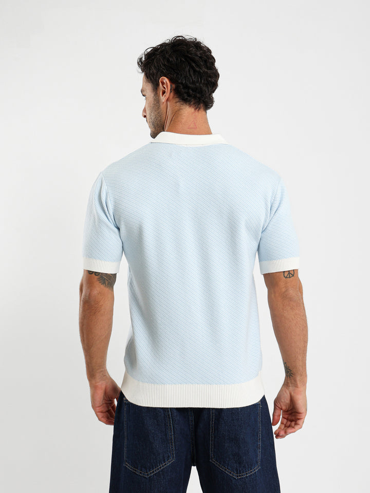 Diagonal Tricot Polo With Contrast Detail