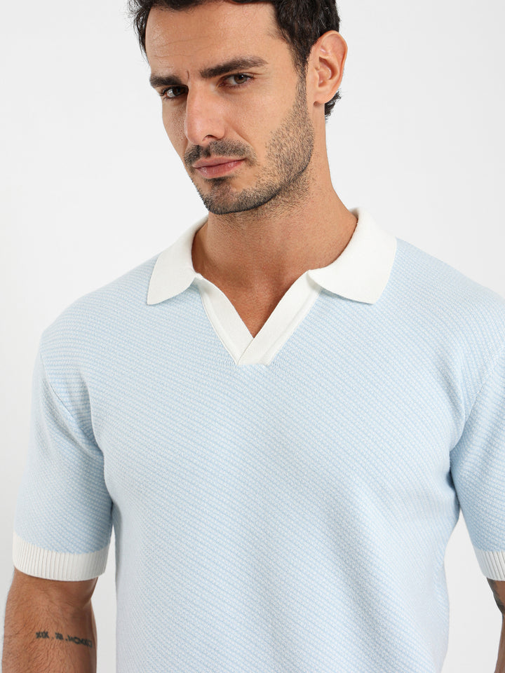 Diagonal Tricot Polo With Contrast Detail