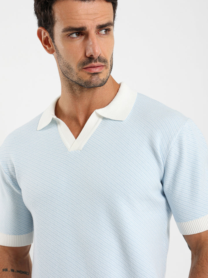 Diagonal Tricot Polo With Contrast Detail