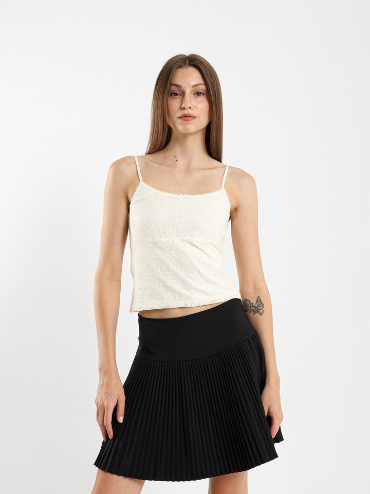 Textured Cami Top With Lace Trim