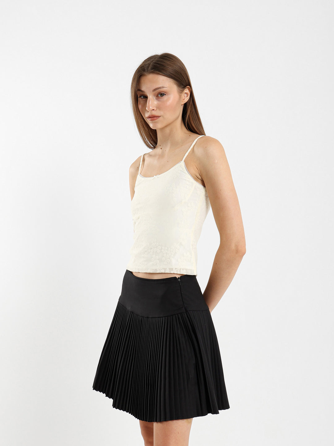 Textured Cami Top With Lace Trim