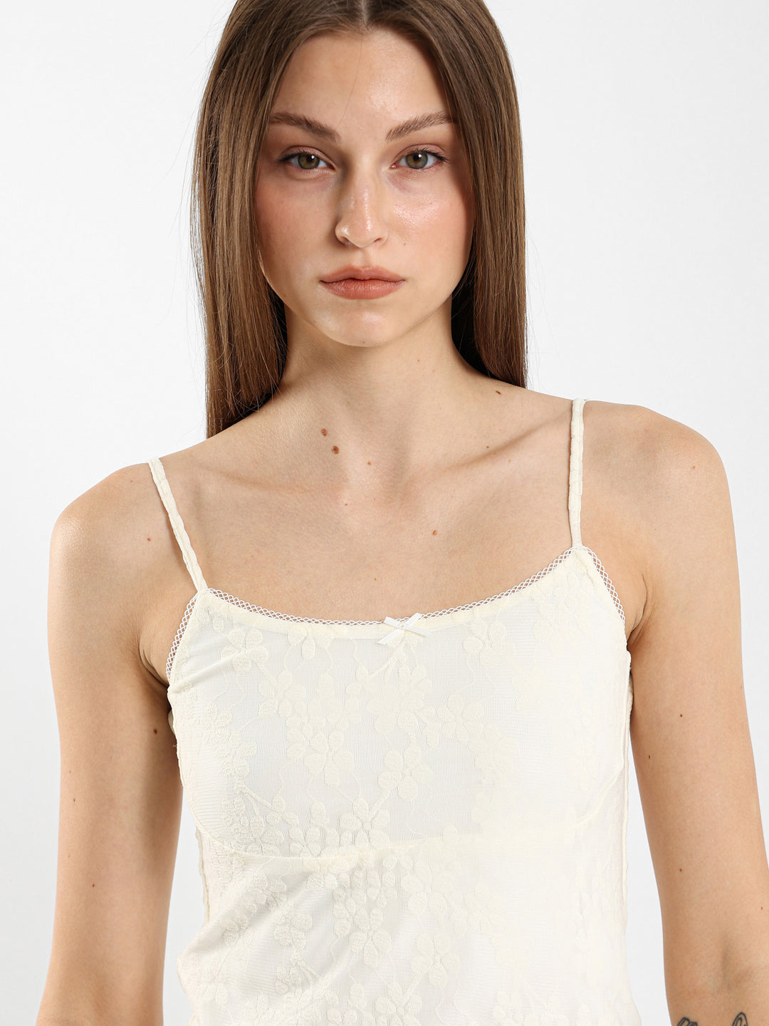 Textured Cami Top With Lace Trim