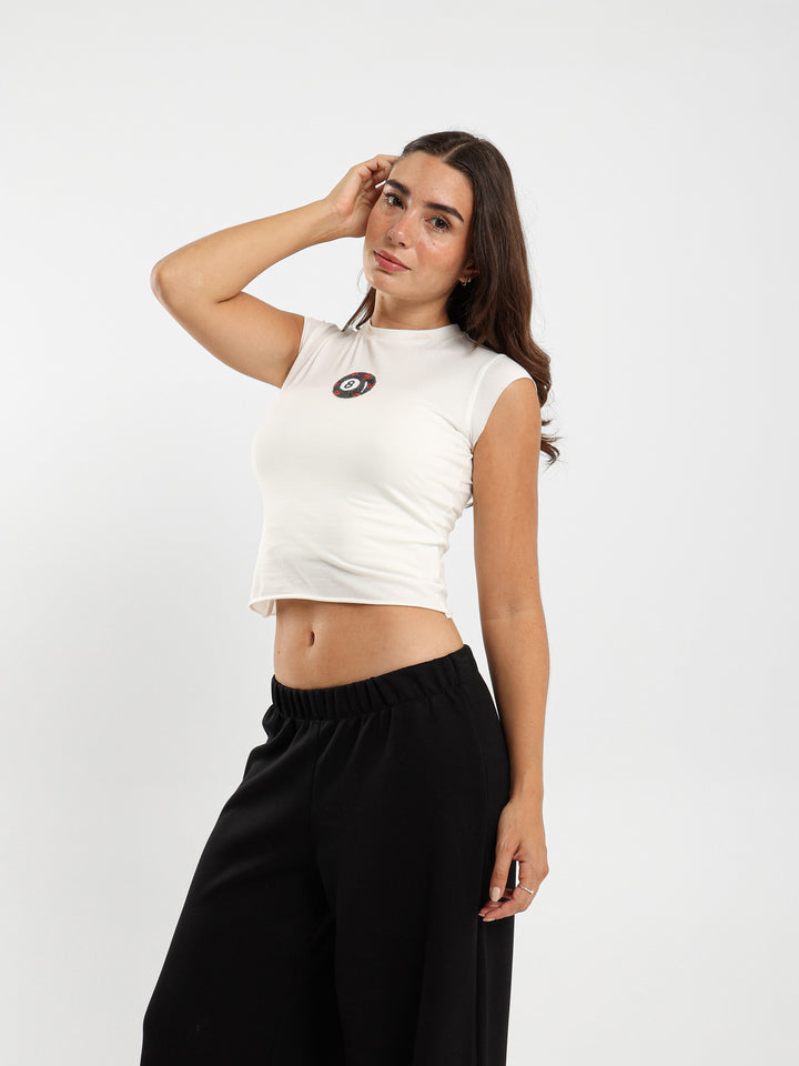 8 Ball Beaded Badge Print Fitted T-Shirt