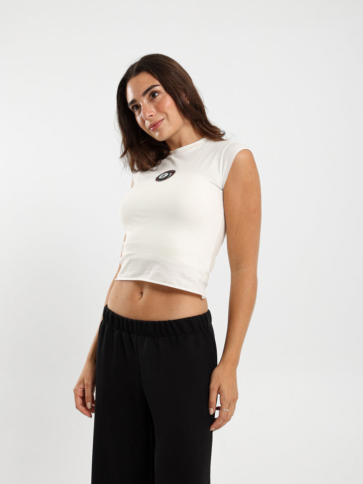 8 Ball Beaded Badge Print Fitted T-Shirt