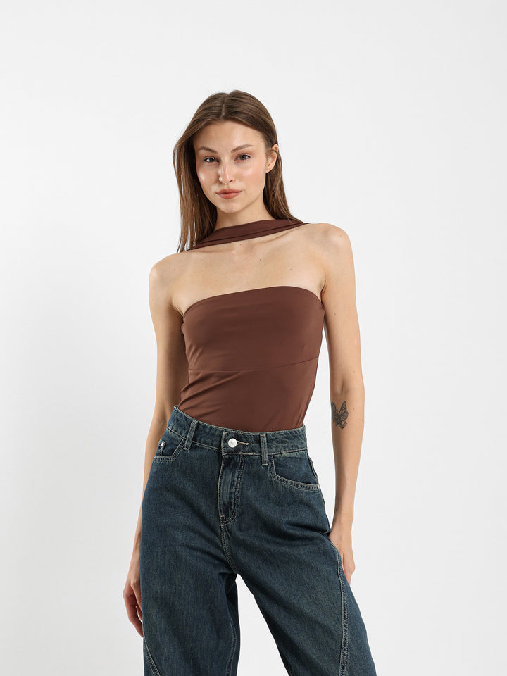 Strapless Bodysuit With Scarf Strap Detail