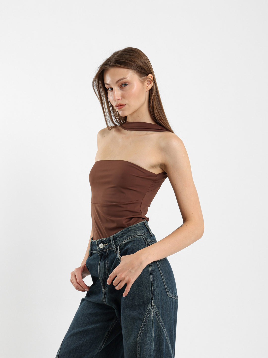 Strapless Bodysuit With Scarf Strap Detail