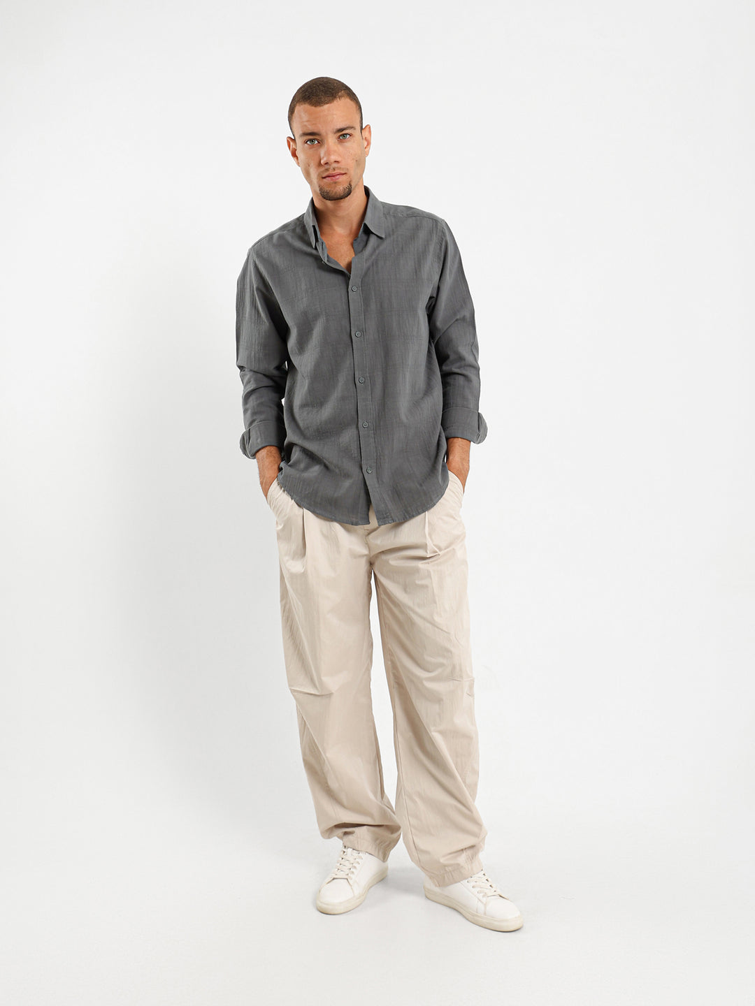Textured Long Sleeve Linen Shirt