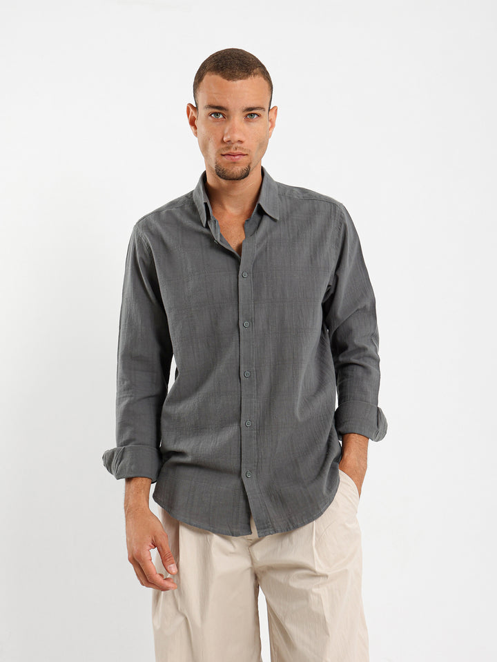 Textured Long Sleeve Linen Shirt
