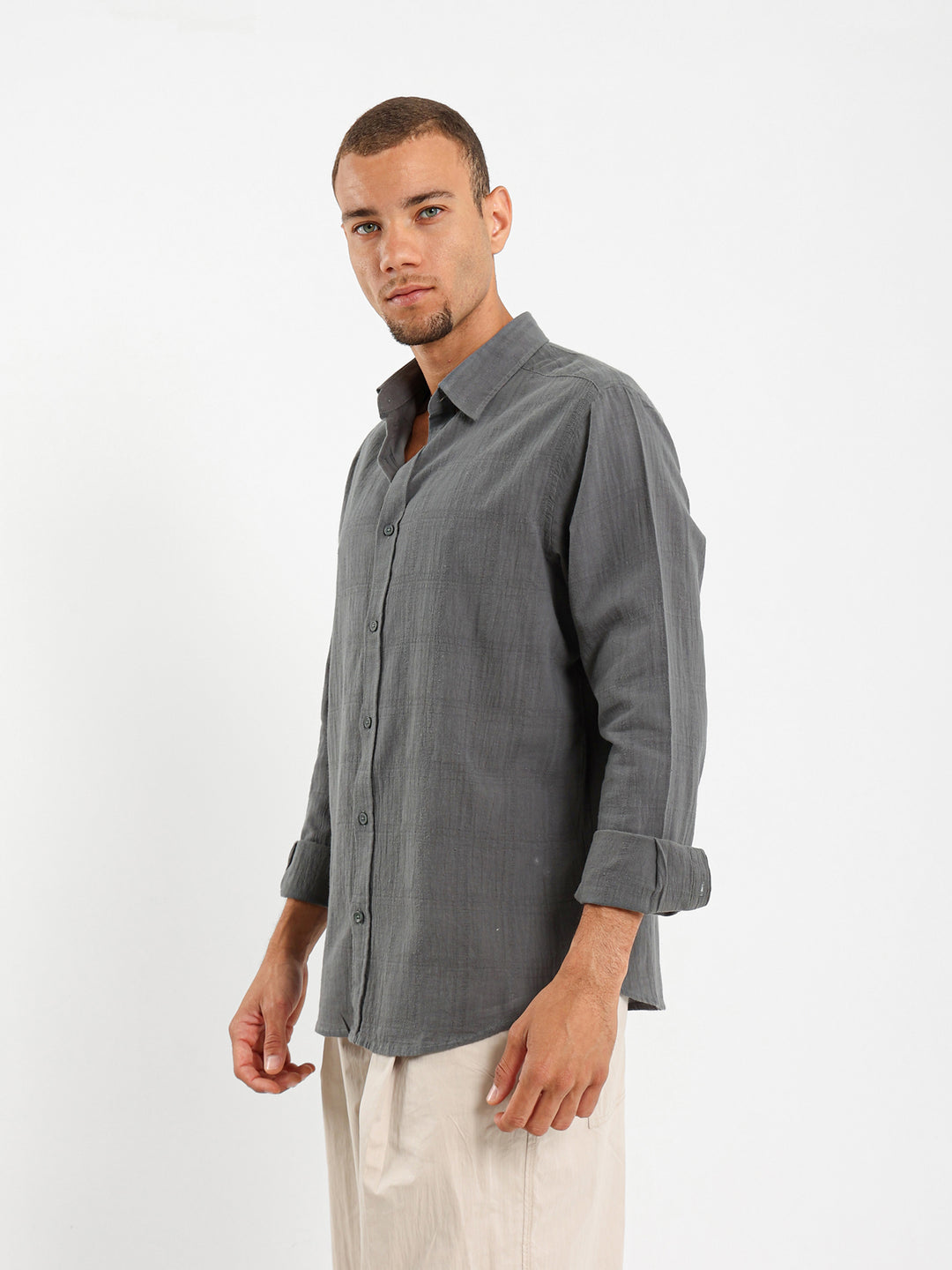 Textured Long Sleeve Linen Shirt