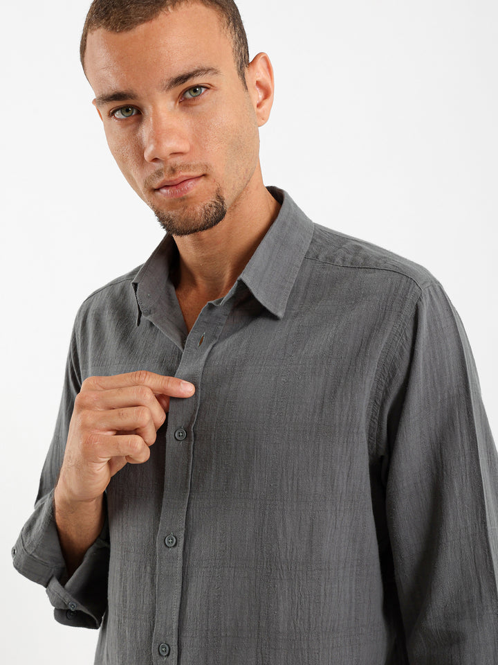 Textured Long Sleeve Linen Shirt