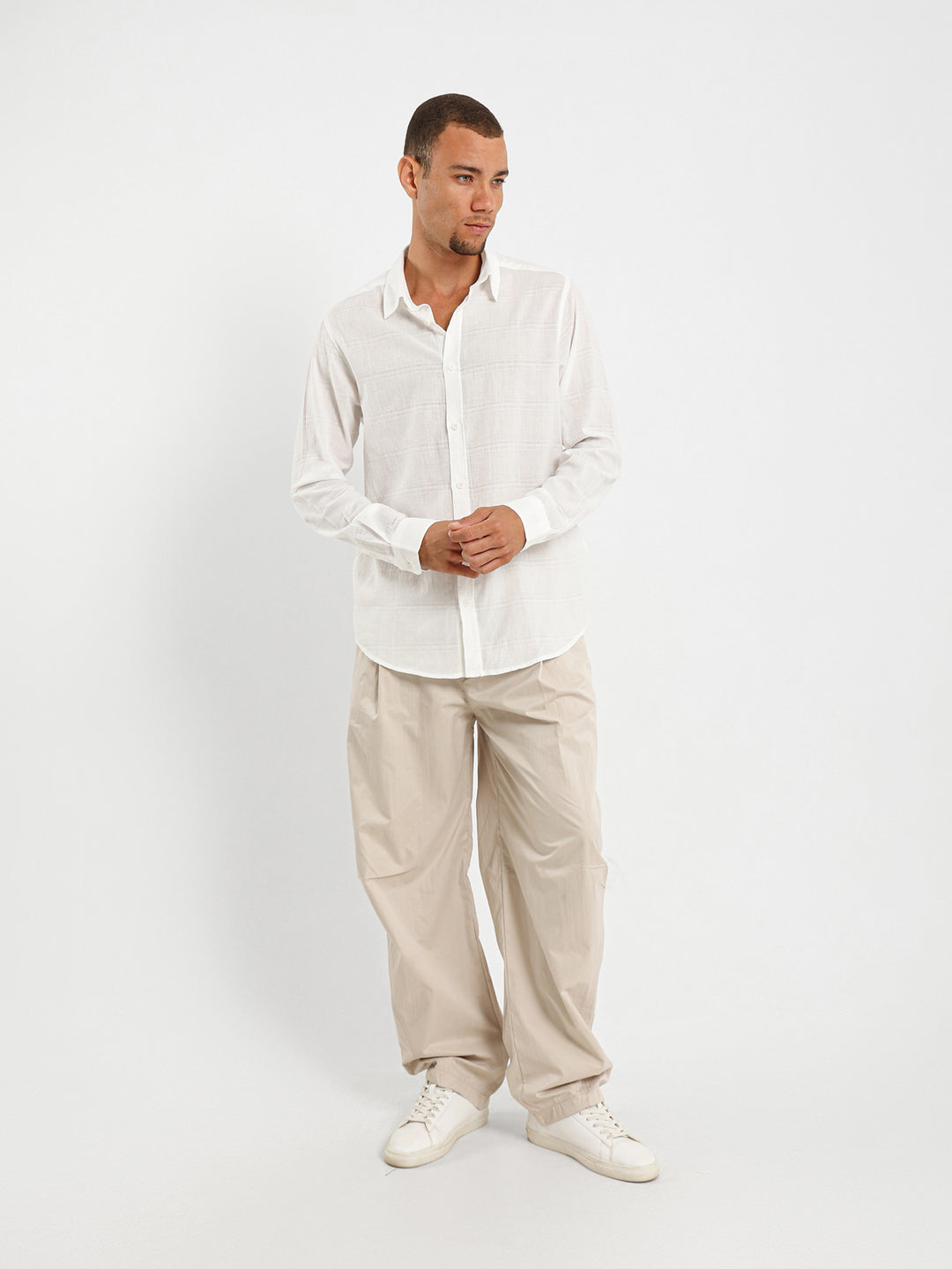 Textured Long Sleeve Linen Shirt