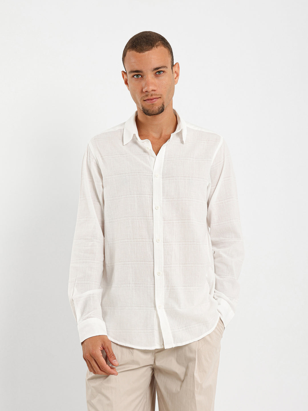 Textured Long Sleeve Linen Shirt
