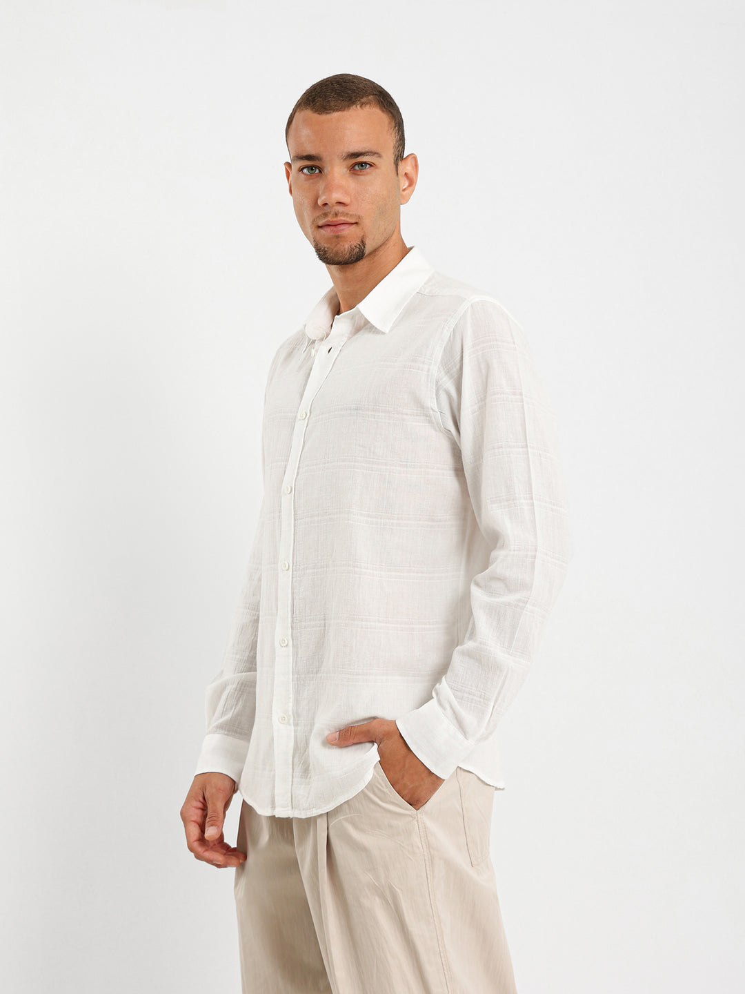 Textured Long Sleeve Linen Shirt
