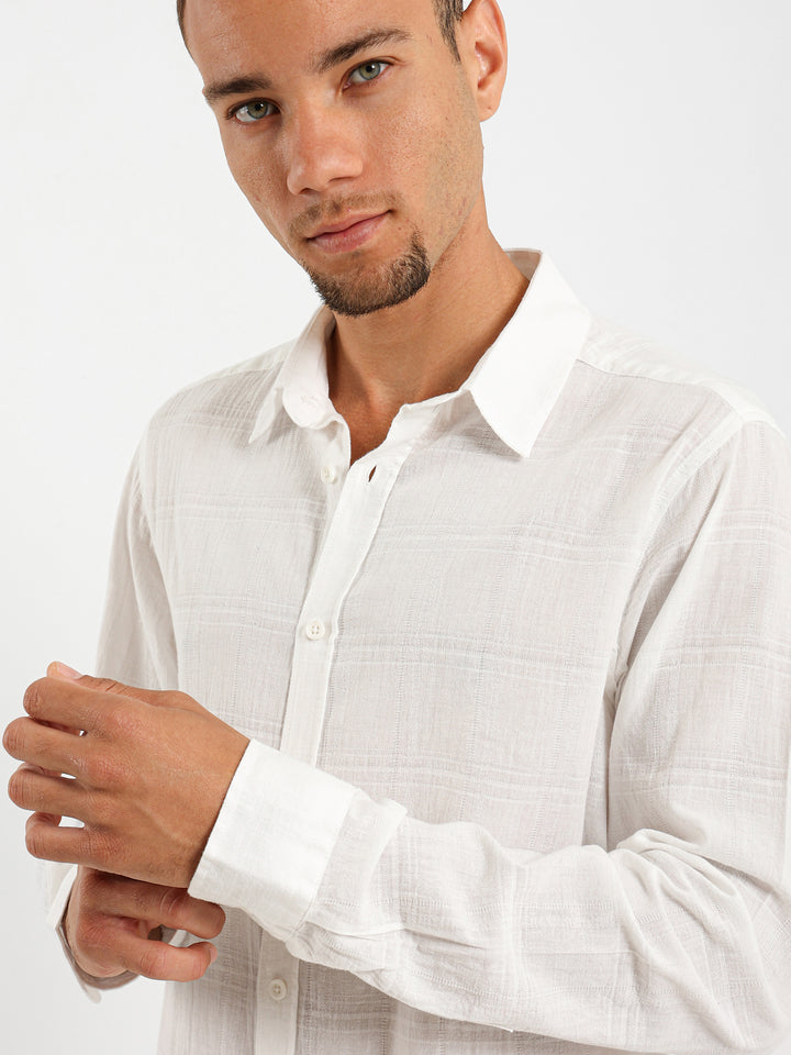 Textured Long Sleeve Linen Shirt